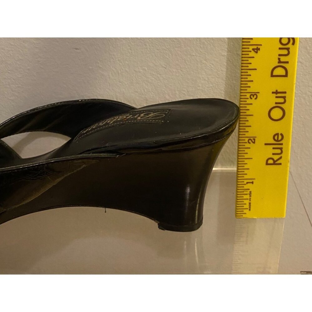 Brighton Chorus Black Patent Leather Wedge Sandal 2.5" Heel made in Italy 7.5 - Picture 6 of 7